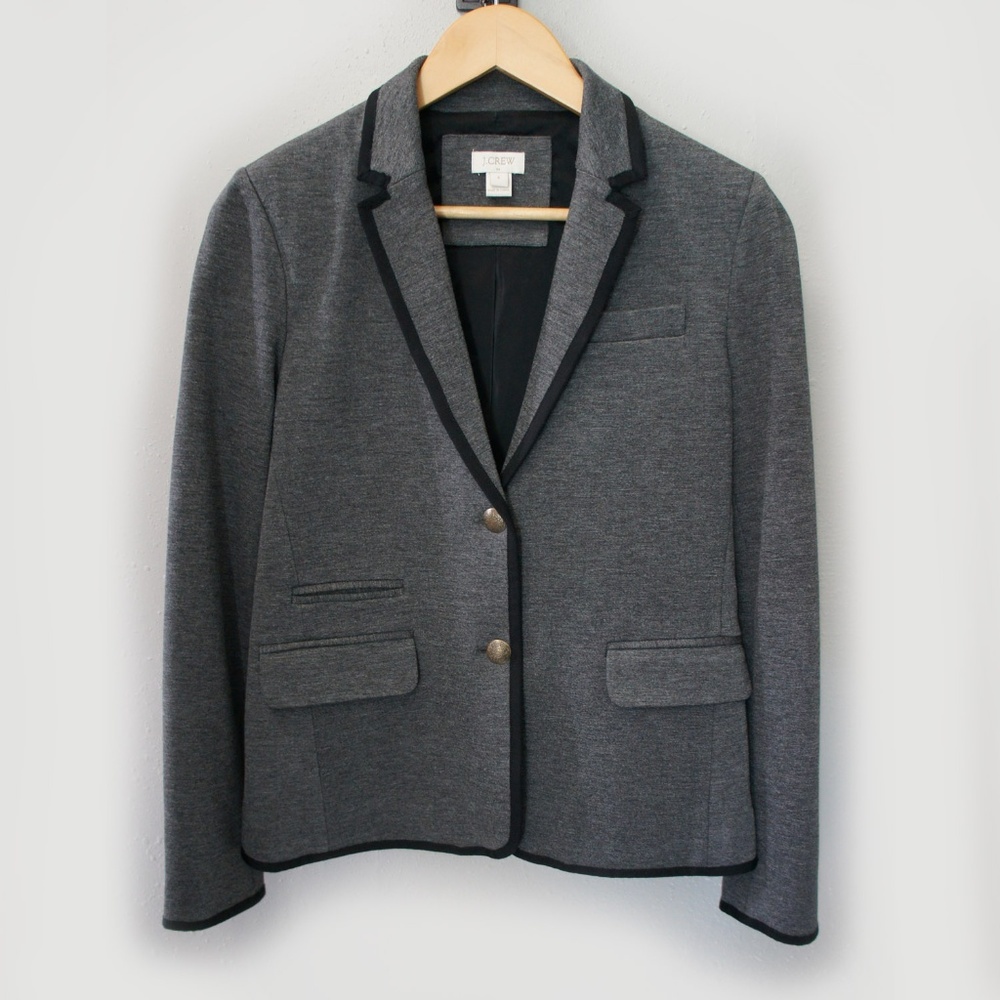 J.Crew Tipped Knit School Boy Blazer Grey 6